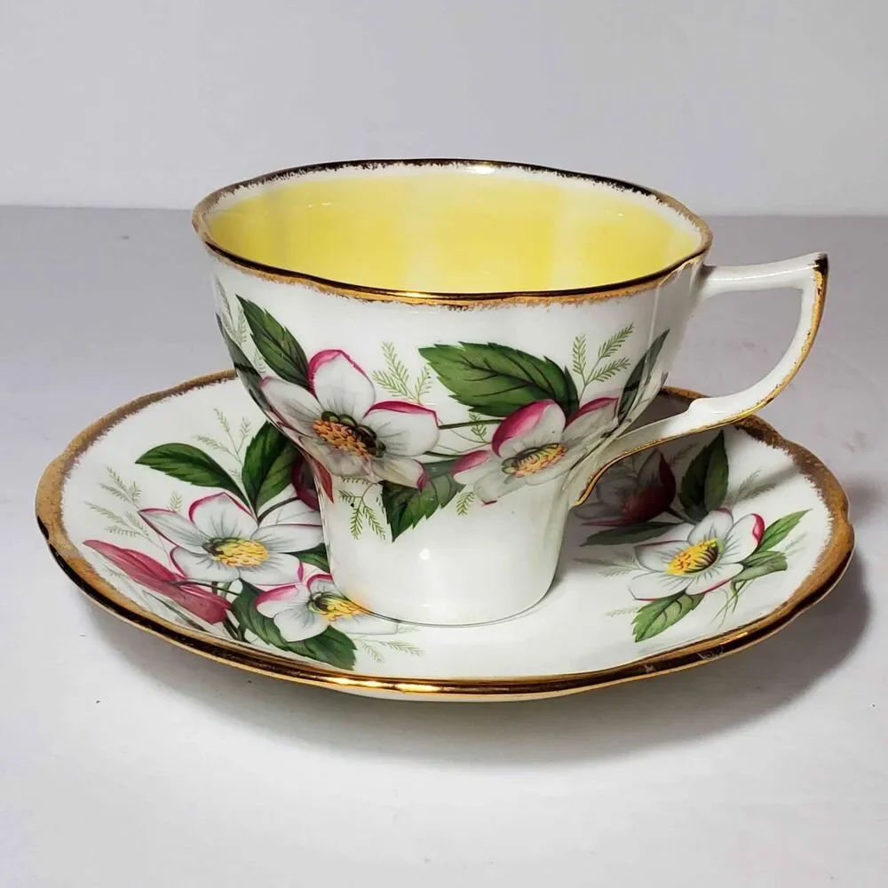 Jason Teacup and Saucer White Pink Flowers Vintage